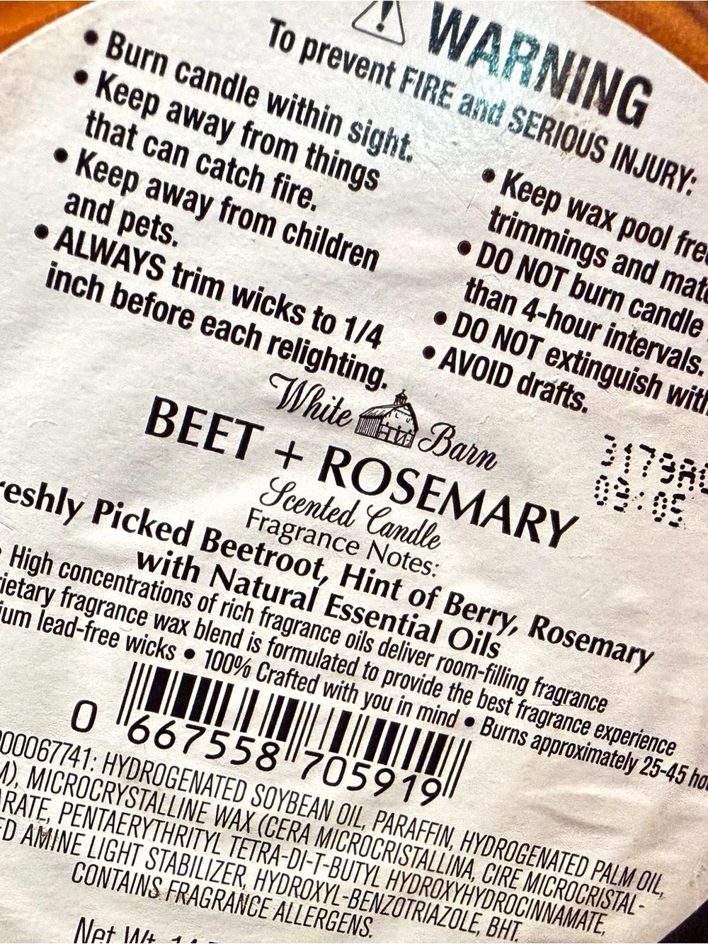 White Barn Beet + Rosemary Scented Candle